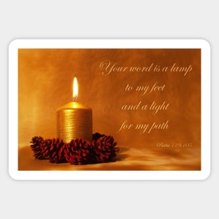 Bible quote with Christmas candle in golden light with pine cones Sticker